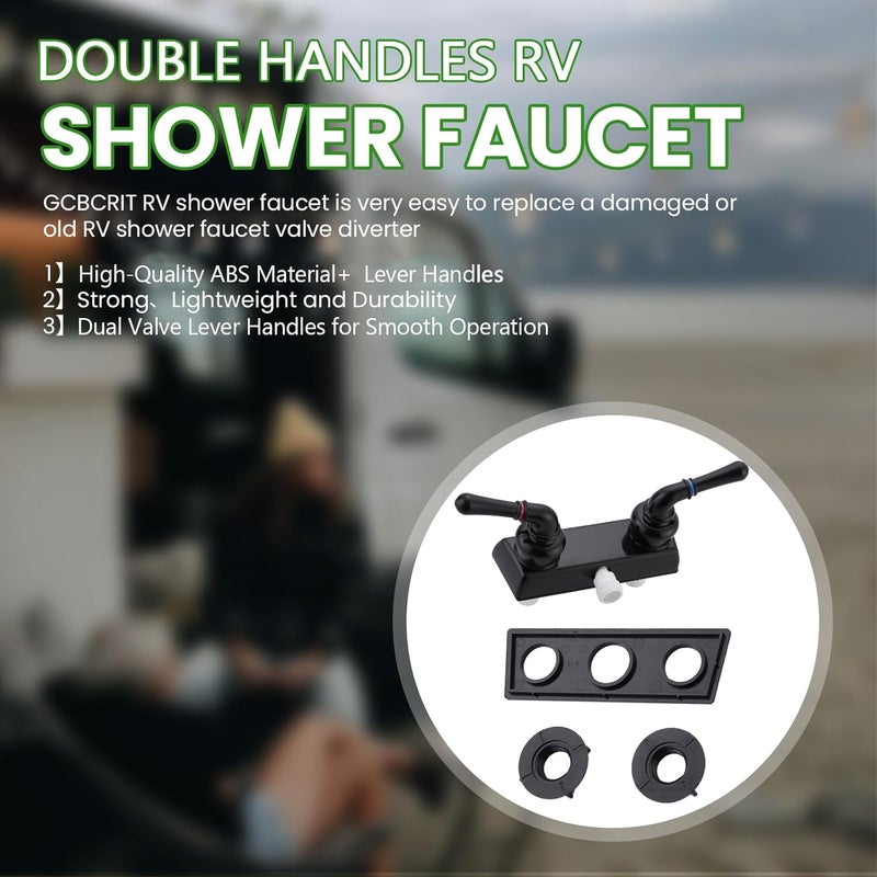 gcbcrit RV Shower Faucet, Camper Shower Faucet Diverter with Classical Handles, 4" RV Shower Valve Diverter for Camper Van, Outside and Inside Bathroom Shower (Black) - Image 3